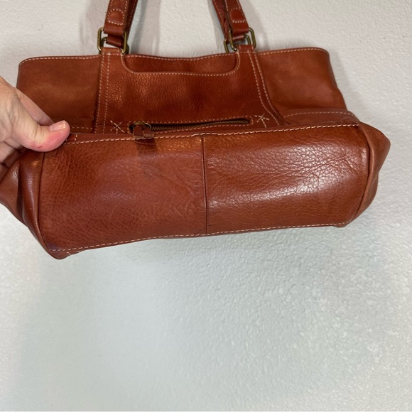 MARGOT Brown Leather Double Handle Satchel Multiple Pockets Brushed Brass - Picture 4 of 9